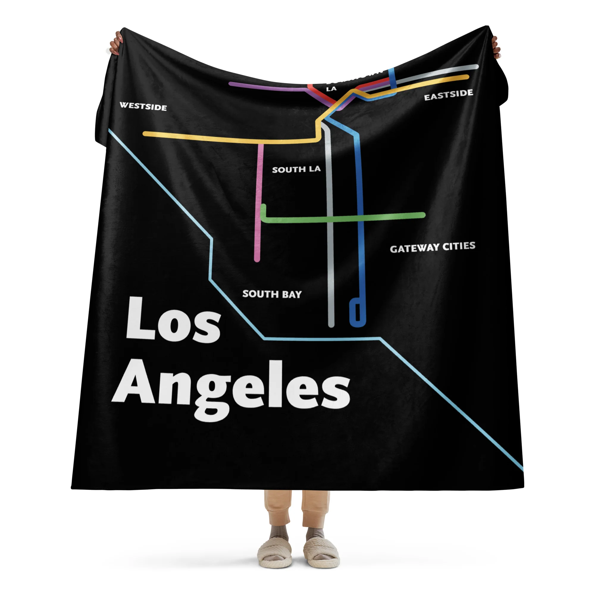 Los Angeles Dark Mode Map Sherpa Blanket - Image 5