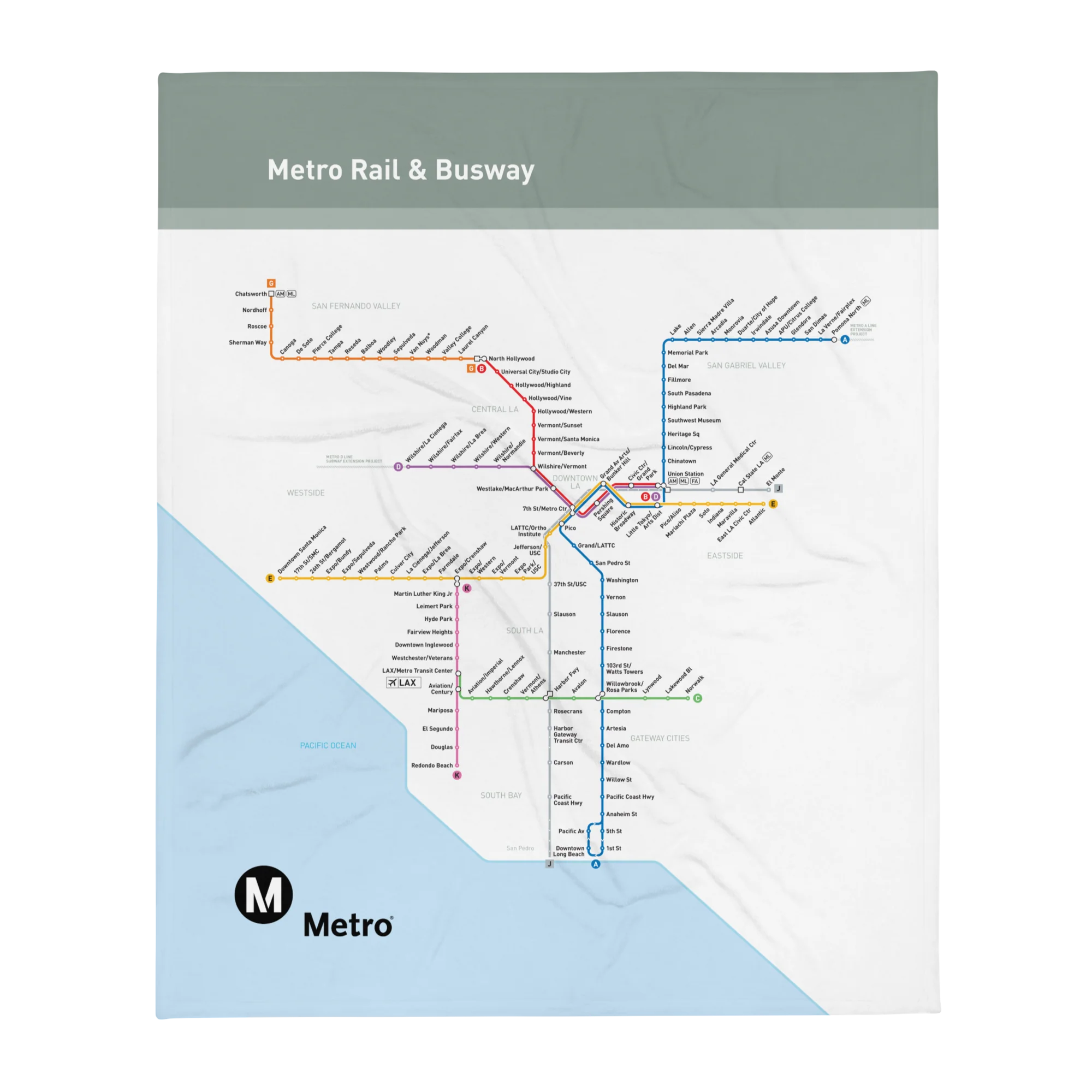 Los Angeles Metro Transit Map Throw Blanket - Image 4